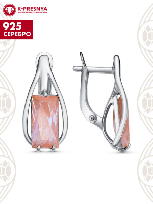 Серьги серебро 925 пробы, покрытие - платинирование, вставка - ситалл собственной огранки