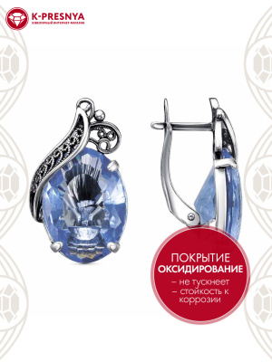Серьги серебро 925 пробы, покрытие - оксидирование, вставка - стекло ювелирное собственной огранки