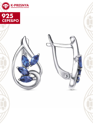 Серьги серебро 925 пробы, покрытие - родирование, вставка - искусственная шпинель