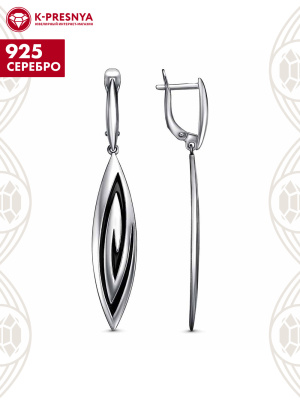 Серьги серебро 925 пробы, покрытие - платинирование, отделка - эмаль, без вставок