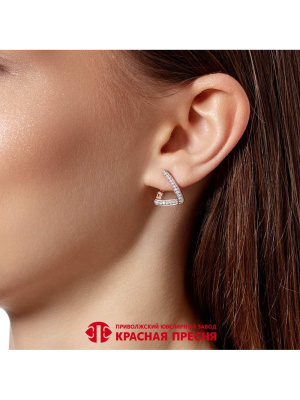 Серьги серебро 925 пробы, покрытие - золочение, выборочное родирование, вставка - фианит (недрагоценный камень)
