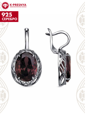 Серьги серебро 925 пробы, покрытие - оксидирование, вставка - фианит (недрагоценный камень)