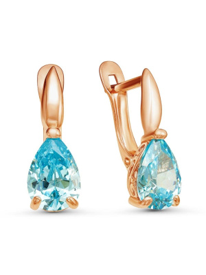 Серьги бижутерия, покрытие - золочение, вставка - фианит (недрагоценный камень)