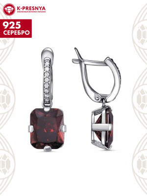 Серьги серебро 925 пробы, покрытие - родирование, вставка - фианит (недрагоценный камень)