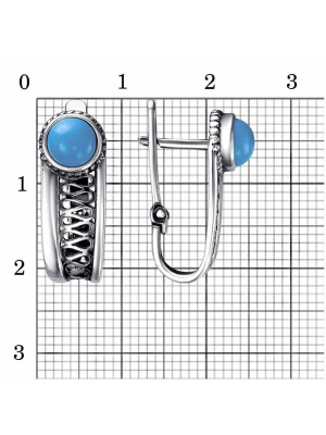 Серьги бижутерия, покрытие - серебрение с оксидированием, вставка - искусственная бирюза
