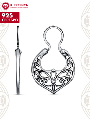 Серьги серебро 925 пробы, покрытие - оксидирование, без вставок