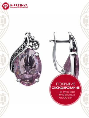 Серьги серебро 925 пробы, покрытие - оксидирование, вставка - стекло ювелирное собственной огранки