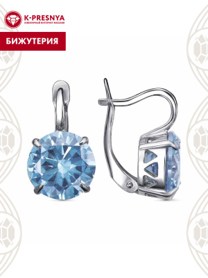 Серьги бижутерия, покрытие - серебрение с оксидированием, вставка - фианит (недрагоценный камень)