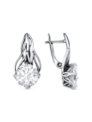 Серьги серебро 925 пробы, покрытие - оксидирование, вставка - фианит (недрагоценный камень)