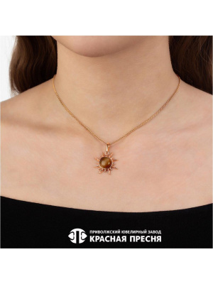 Подвеска серебро 925 пробы, покрытие - золочение, вставка - искусственный кошачий глаз