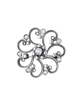 Брошь бижутерия, покрытие - серебрение с оксидированием, вставка - стекло ювелирное preciosa