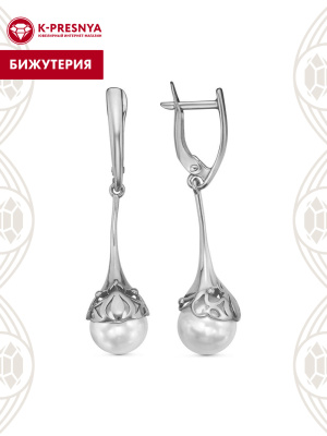 Серьги бижутерия, покрытие - серебрение с оксидированием, вставка - имитация жемчуга