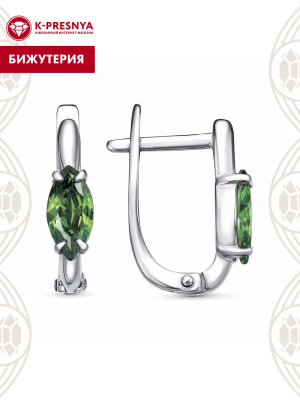 Серьги бижутерия, покрытие - платинирование, вставка - фианит (недрагоценный камень)