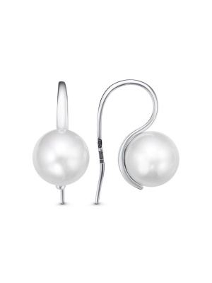 Серьги серебро 925 пробы, покрытие - оксидирование, вставка - имитация жемчуга