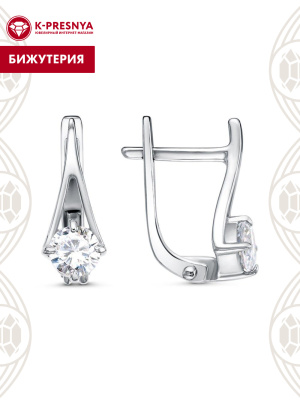 Серьги бижутерия, покрытие - платинирование, вставка - фианит (недрагоценный камень)