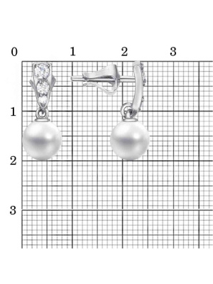 Серьги серебро 925 пробы, покрытие - родирование, вставка - имитация жемчуга, фианит (недрагоценный камень)
