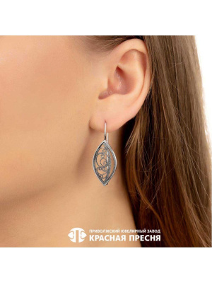 Серьги серебро 925 пробы, покрытие - оксидирование, без вставок