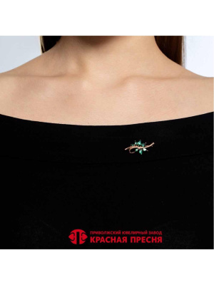 Брошь серебро 925 пробы, покрытие - золочение, вставка - искусственная шпинель