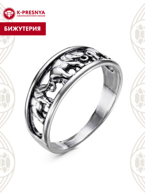 Кольцо бижутерия, покрытие - серебрение с оксидированием, без вставок