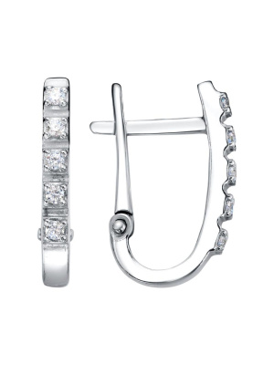 Серьги бижутерия, покрытие - платинирование, вставка - фианит (недрагоценный камень)