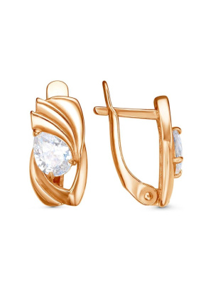 Серьги серебро 925 пробы, покрытие - золочение, вставка - фианит (недрагоценный камень)