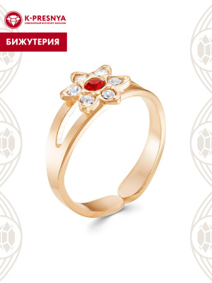 Кольцо бижутерия, покрытие - золочение, вставка - стекло ювелирное preciosa
