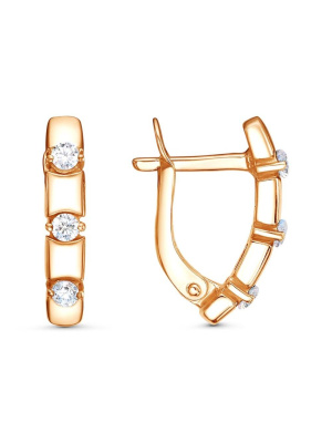 Серьги серебро 925 пробы, покрытие - золочение, вставка - фианит (недрагоценный камень)