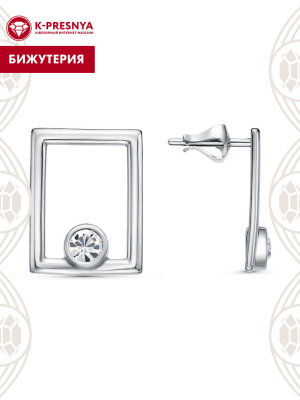 Серьги бижутерия, покрытие - платинирование, вставка - стекло ювелирное preciosa