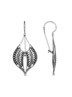 Серьги бижутерия, покрытие - серебрение с оксидированием, без вставок