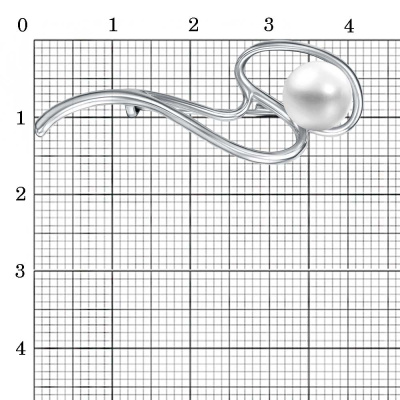 Брошь бижутерия, покрытие - платинирование, вставка - культивированный жемчуг