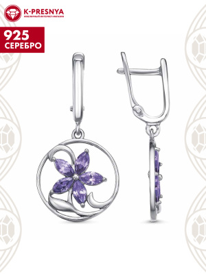 Серьги серебро 925 пробы, покрытие - платинирование, вставка - фианит (недрагоценный камень)