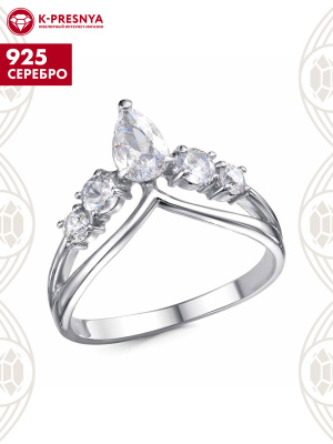 Кольцо серебро 925 пробы, покрытие - платинирование, вставка - фианит (недрагоценный камень)