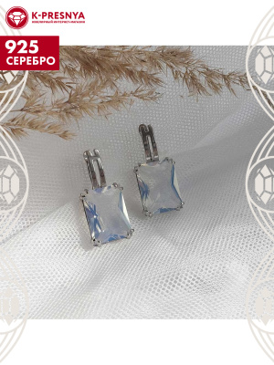 Серьги серебро 925 пробы, покрытие - платинирование, вставка - стекло ювелирное собственной огранки
