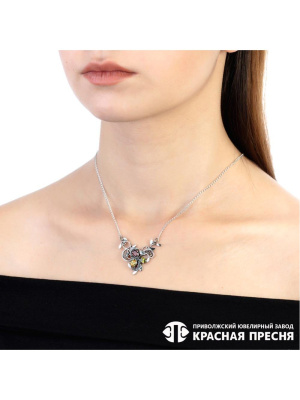 Колье серебро 925 пробы, покрытие - оксидирование, вставка - фианит (недрагоценный камень)
