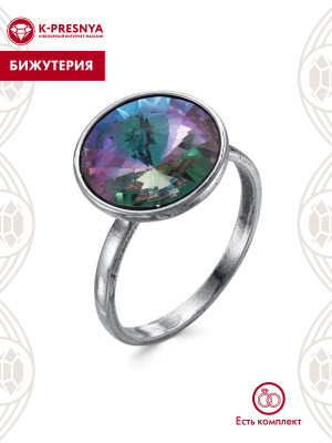Кольцо бижутерия, покрытие - серебрение с оксидированием, вставка - стекло ювелирное preciosa