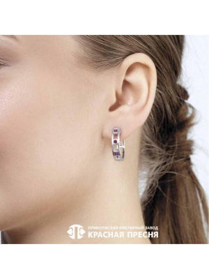 Серьги серебро 925 пробы, покрытие - родирование, вставка - синтетический корунд