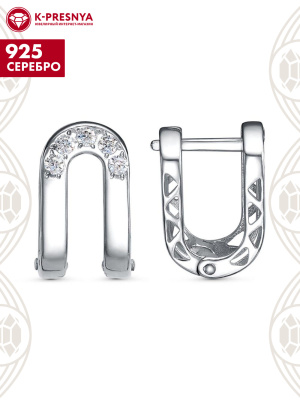 Серьги серебро 925 пробы, покрытие - платинирование, вставка - фианит (недрагоценный камень)