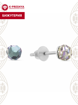 Серьги бижутерия, покрытие - серебрение, вставка - стекло ювелирное preciosa