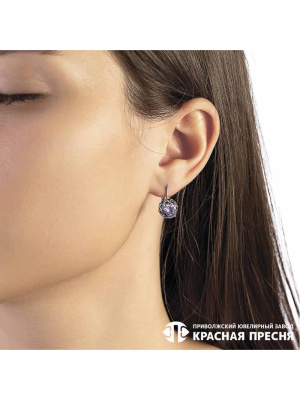 Серьги серебро 925 пробы, покрытие - оксидирование, вставка - фианит (недрагоценный камень)