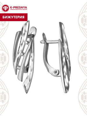 Серьги бижутерия, покрытие - серебрение с оксидированием, отделка - алмазная грань, без вставок