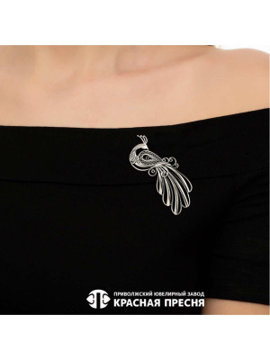 Брошь серебро 925 пробы, покрытие - оксидирование, без вставок