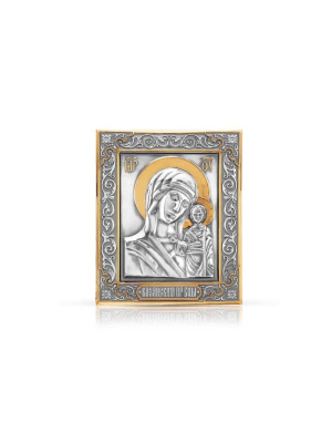 Икона "казанская божия матерь" серебро 925 пробы, покрытие - оксидирование, выборочное золочение, без вставок