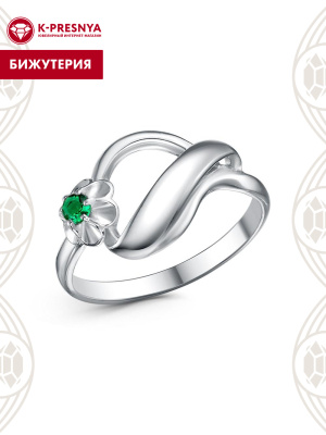 Кольцо бижутерия, покрытие - платинирование, вставка - искусственная шпинель