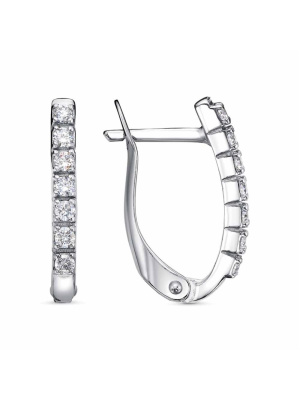 Серьги бижутерия, покрытие - платинирование, вставка - фианит (недрагоценный камень)