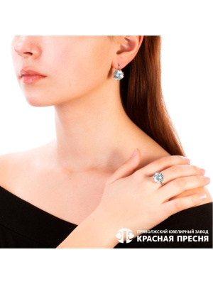 Серьги серебро 925 пробы, покрытие - родирование, вставка - фианит (недрагоценный камень)