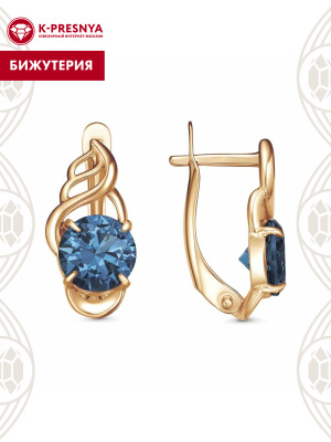 Серьги бижутерия, покрытие - золочение, вставка - искусственная шпинель