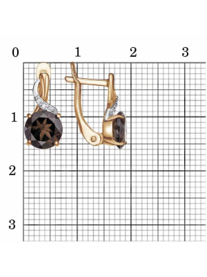 Серьги серебро 925 пробы, покрытие - золочение, выборочное родирование, вставка - дымчатый кварц, фианит (недрагоценный камень)