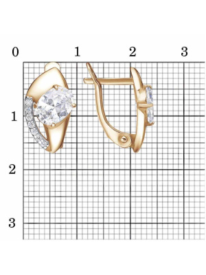 Серьги серебро 925 пробы, покрытие - золочение, выборочное родирование, вставка - фианит (недрагоценный камень)