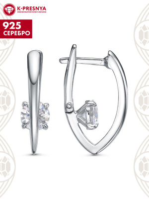 Серьги серебро 925 пробы, покрытие - родирование, вставка - фианит (недрагоценный камень)