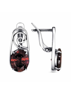 Серьги бижутерия, покрытие - серебрение с оксидированием, вставка - фианит (недрагоценный камень)